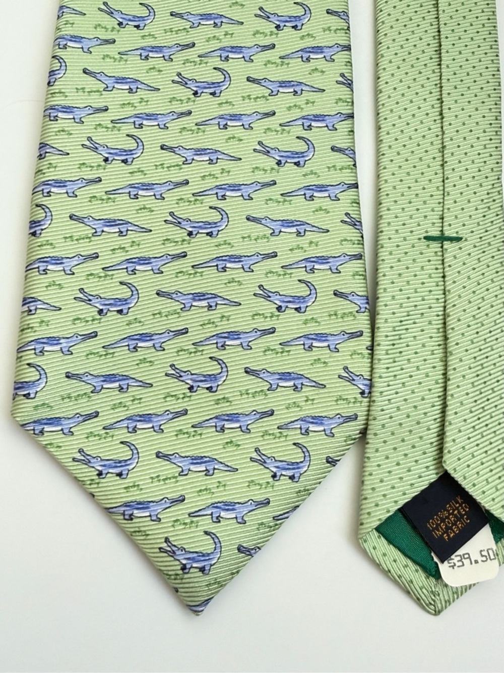 Tommy Hilfiger Light Green Tie with Blue Alligator Motif